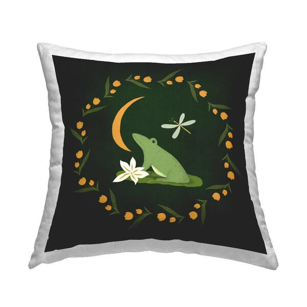 Stupell Industries Frog & Moon Garland Green Floral Polyester 18 in. X 18in. Throw Pillow