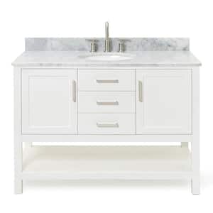 Bayhill 49 in. W x 22 in. D x 35.25 in. H Freestanding Bath Vanity in White with Carrara White Marble Top