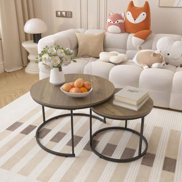 47.25 in. Brown Round MDF Coffee Table for Living Room