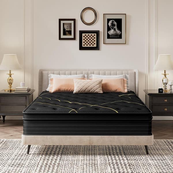 Crystli Black Full Medium Firm Hybrid 14 in. Euro Top Support and