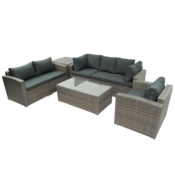Publiciteit Oppervlakkig Yoghurt FORCLOVER 7-Piece Wicker Patio Conversation Set with Gray Cushions  UST-16PF7PS - The Home Depot