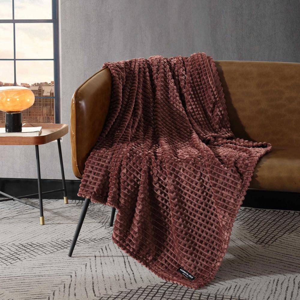 Kenneth Cole Red Textured Plush Fleece Throw Blanket