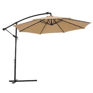 10 ft. Metal Cantilever Solar LED Patio Umbrella in Taupe