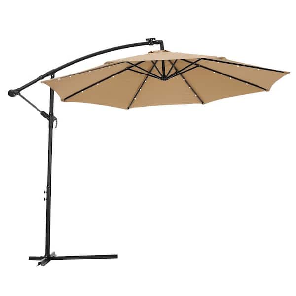 Unbranded 10 ft. Metal Cantilever Solar LED Patio Umbrella in Taupe