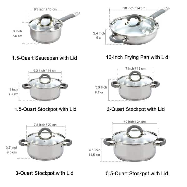 Cook N Home Kitchen Cookware Sets, 12-Piece Basic Stainless Steel Pots and  Pans, Silver & Reviews