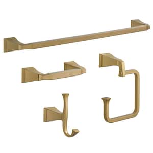 Dryden 4-Piece Bath Hardware Set with 24 in. Towel Bar, Toilet Paper Holder, Towel Ring, Towel Hook in Champagne Bronze