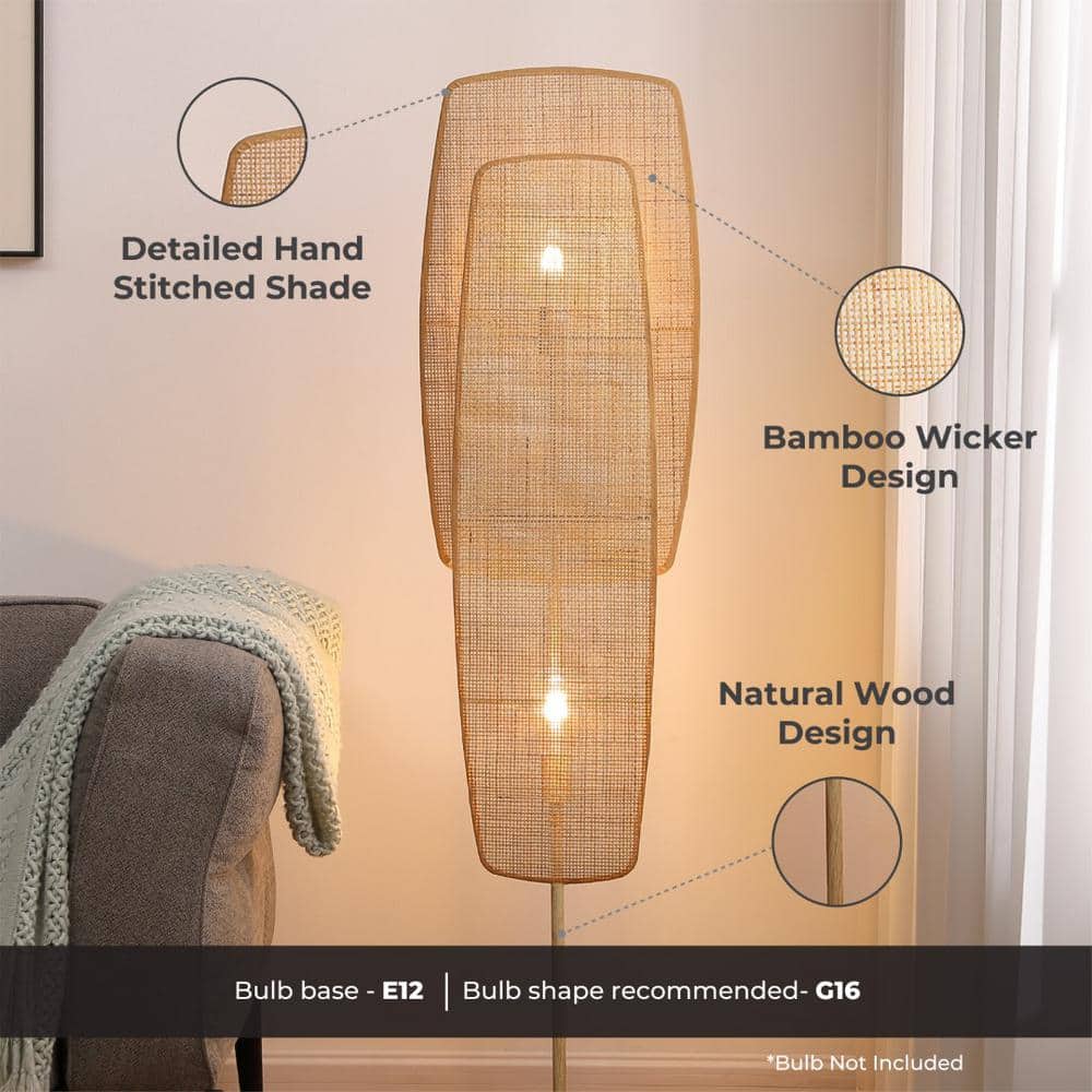 Amud, 55 in. Natural Indoor Standard Floor Lamp, with Bamboo Panel Shade, No Bulbs Included