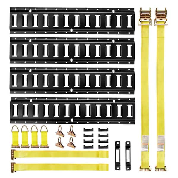 E-Track Tie-Down Rail Kit 4-Pack 2 ft. E Track Rails, 20-Pieces Includes 2 Ratchet Straps, 4 O-Rings, 4 Tie-Offs, D-Ring