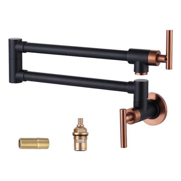 WOWOW Contemporary Wall Mount Pot Filler Faucet with Double Joint Swing Arm in Rose Gold and Black