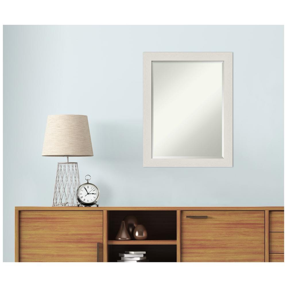 Rustic Plank White Narrow 27.5" x 21.5" Beveled Bathroom Vanity Mirror