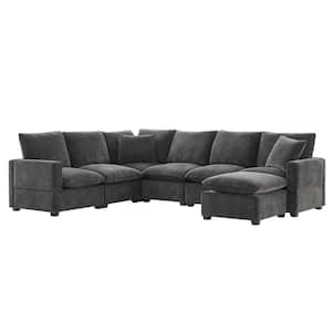 110 in. x 84 in. Square Arm Chenille Modern U-Shaped 7 Seat Modular Sofa in Dark Gray