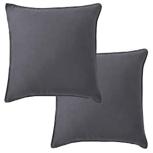 Washed Linen Charcoal 20 in. x 20 in. Throw Pillow Cover Set of 2
