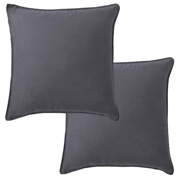 LEVTEX HOME Washed Linen Charcoal 20 in. x 20 in. Throw Pillow Cover Set of 2