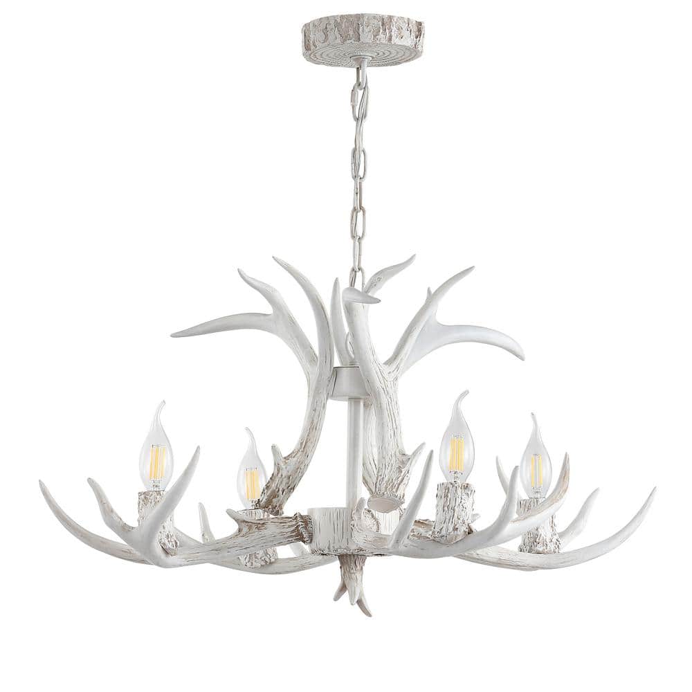 Eldora 27" White Resin Antler Chandelier