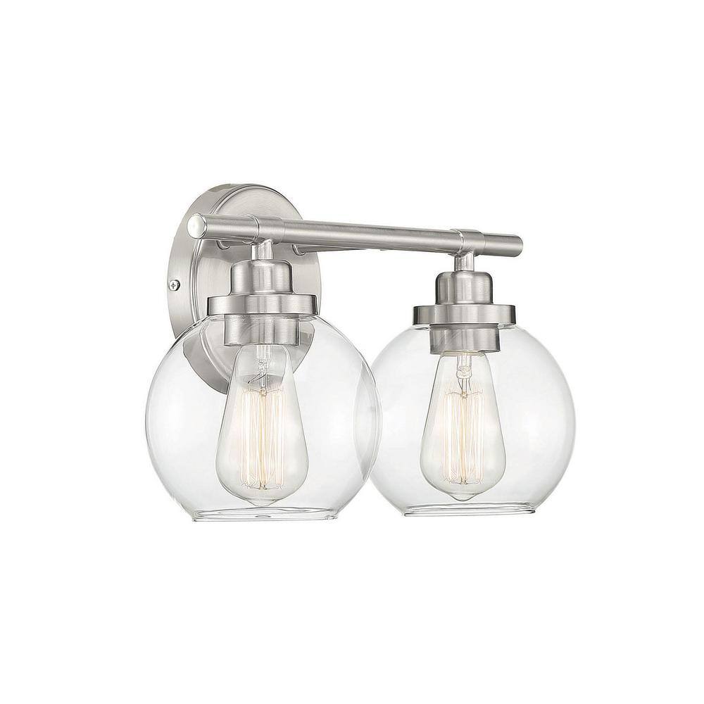 Carson Satin Nickel 2-Light Vanity with Clear Glass Shades