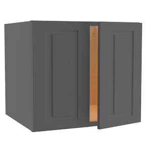 Grayson Deep Onyx Painted Plywood Shaker Assembled Wall Kitchen Cabinet Soft Close 24 W in. 24 D in. 24 in. H