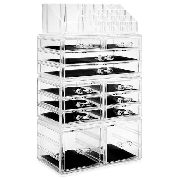 Casafield 15.88 in. H Clear Acrylic Makeup Cosmetic Organizer and Jewelry Storage Set - Large