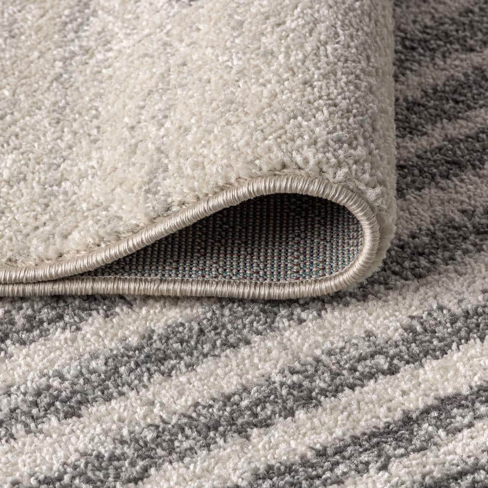 Aya 8' x 10' Gray and Cream Synthetic Stripe Area Rug
