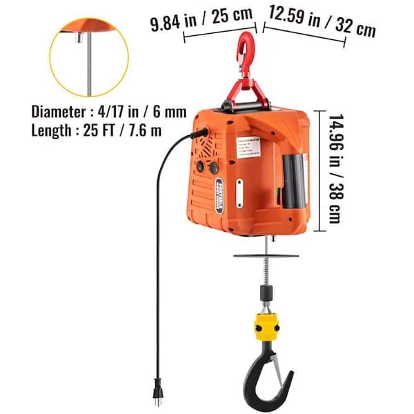 VEVOR 1100 lbs Portable Electric Hoist Winch with 25 ft. Lifting Height
