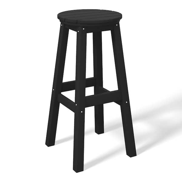 WESTIN OUTDOOR Laguna 29 in. HDPE Plastic All Weather Backless Round Seat Bar Height Outdoor Bar Stool in, Black