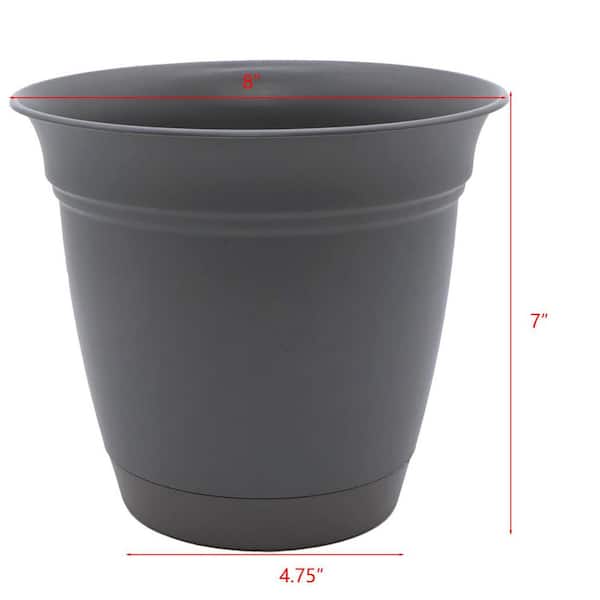 Large Warm Gray Plastic Indoor/Outdoor Planter with Saucer (8 in
