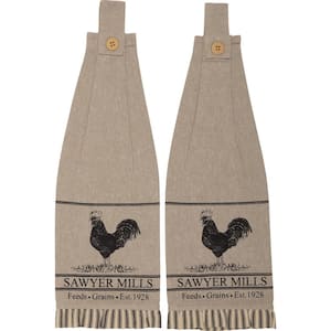 Sawyer Mill Beige Charcoal Poultry Button Loop Cotton Kitchen Tea Towel Set (Set of 2)