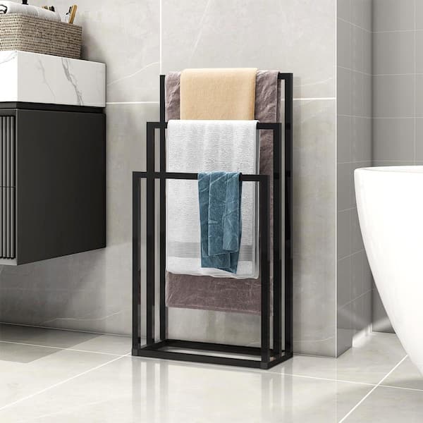 Metal Freestanding Towel Rack 3 Tiers Hand Towel Holder Organizer for Bathroom Accessories - Black