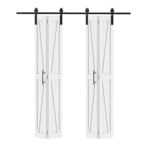 48 in. x 84 in. Solid Core White Finished Pine Wood Bi-Fold Door with Hardware Track Kit