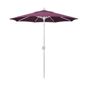 7.5 ft. Matted White Aluminum Market Push Button Tilt Crank Lift Patio Umbrella in Iris Sunbrella