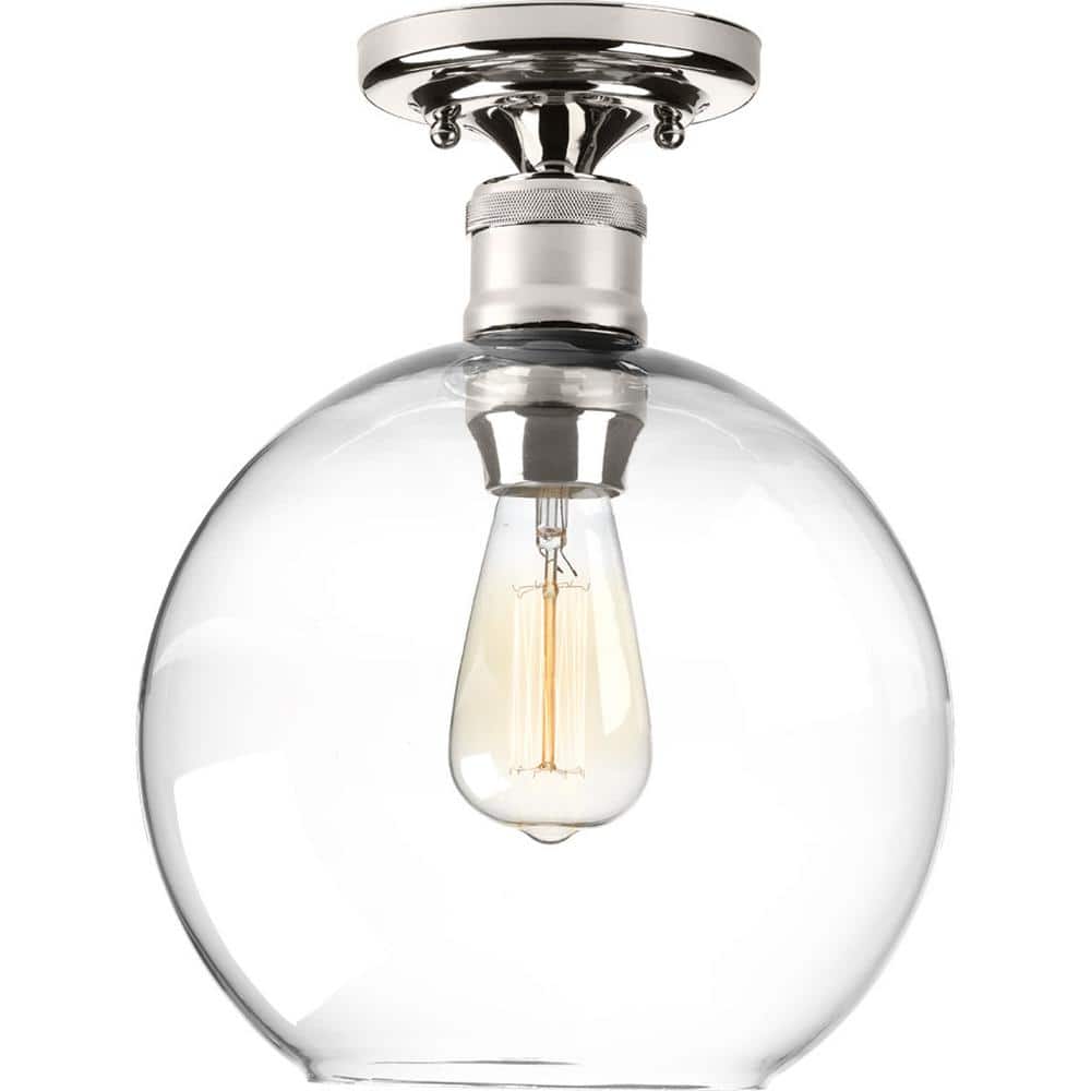 Polished Nickel Clear Glass Globe Flush Mount Light