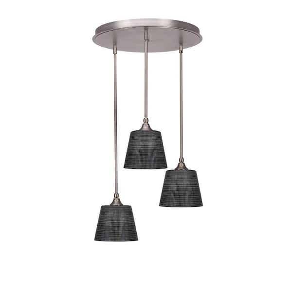 Unbranded Villa 3 Light Brushed Nickel, Cluster Pendant Light with 10 in. Black Matrix Glass Shades, No Bulbs Included