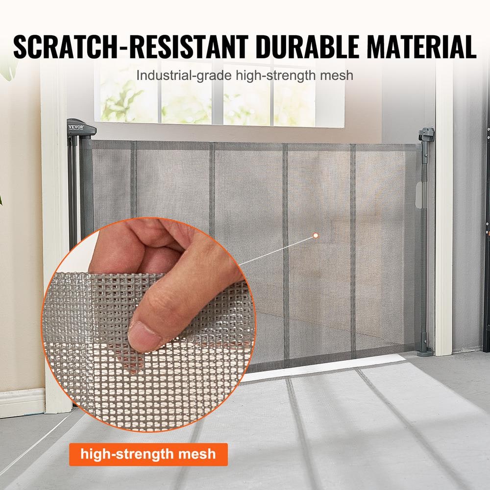 Gray Retractable Mesh Pet and Baby Gate for Stairs