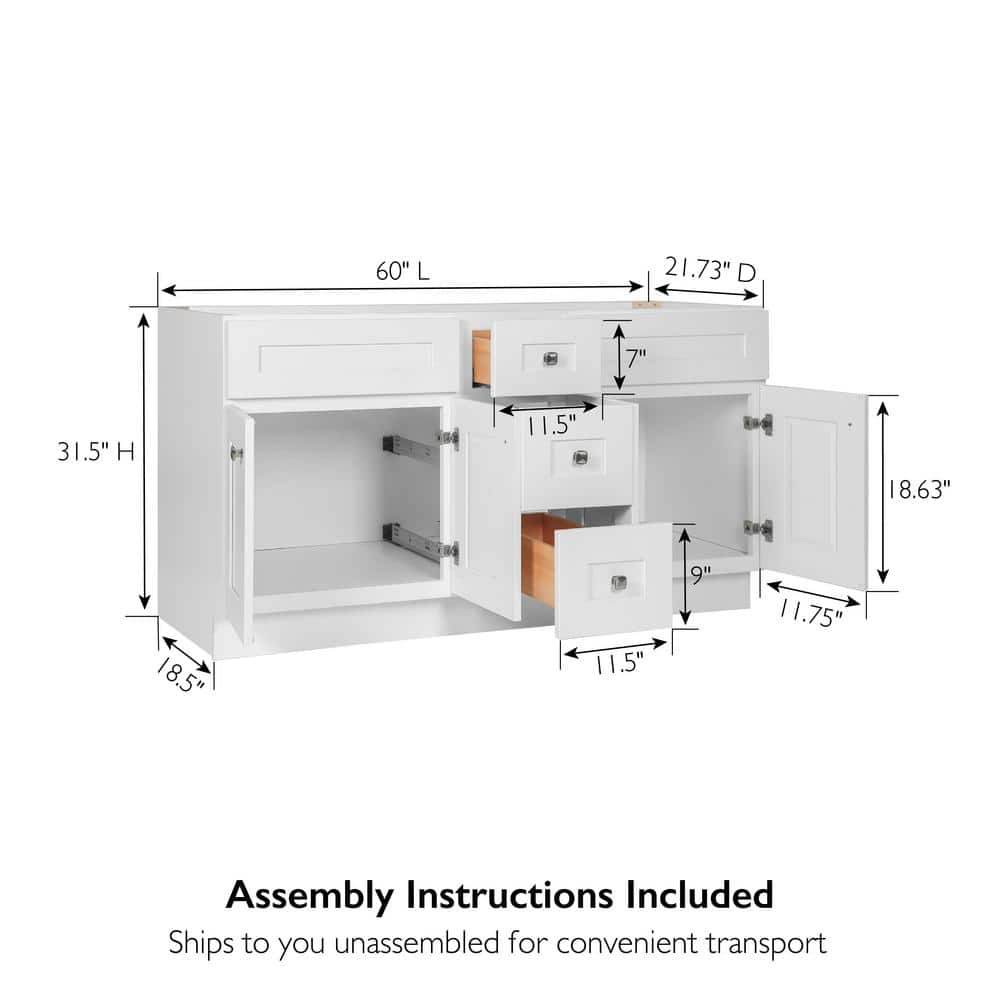 Brookings 60 Inch White Solid Wood Freestanding Bathroom Vanity
