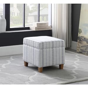 uare Blue and White Farmhouse Stripe Ottoman with Lift-Off Lid