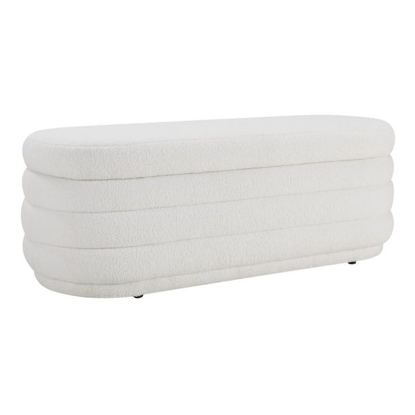Clifford Ivory Sherpa Fabric 48.5 in. Storage Bedroom Bench