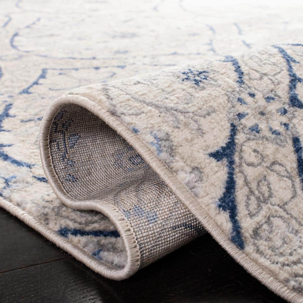 Elysian Light Grey/Blue Synthetic Rectangular Easy-Care Rug