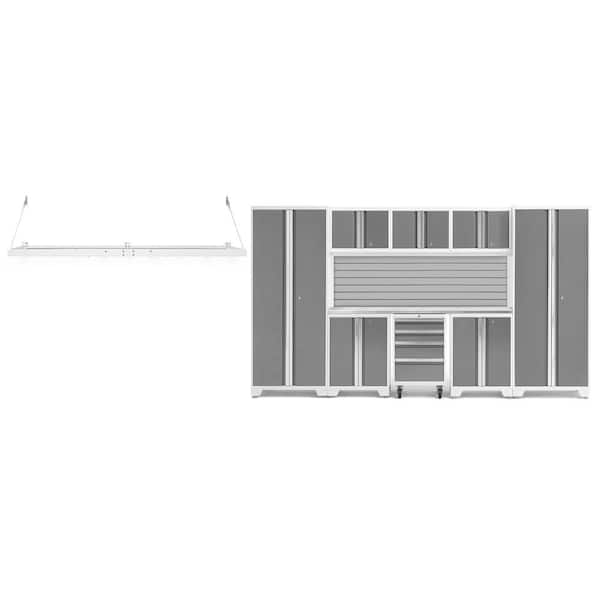 NewAge Products Bold 132 in. W x 76.75 in. H x 18 in. D 24-Gauge Steel Garage Cabinet Set in Platinum (9-Piece)