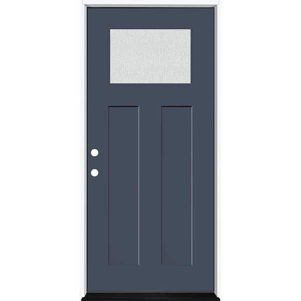 Steves & Sons Legacy 36 in. x 80 in. 1/4 Toplite Rain Glass RHIS Primed Dark Denim Finish Fiberglass Prehung Front Door