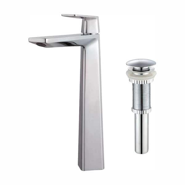 KRAUS Aplos Single Hole Single-Handle High-Arc Vessel Bathroom Faucet with Matching Pop-Up Drain in Chrome