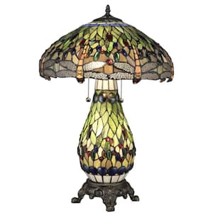 Tiffany Dragonfly 25 in. Bronze Table Lamp with Lit Base