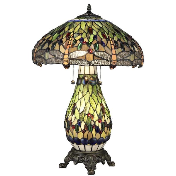 Bronze Table Lamp With Lit Base, Stained Glass Table Lamp Dragonfly