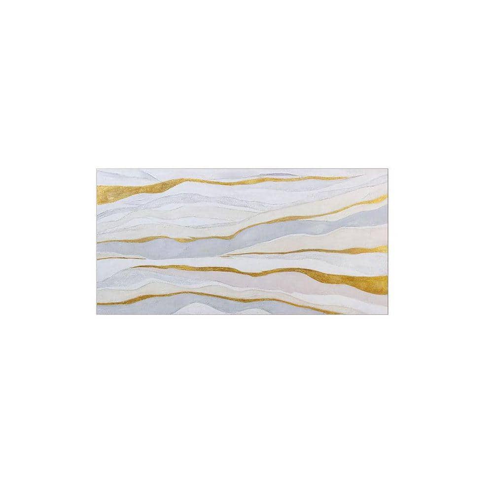 Abstract Wall Art White and Gold Wave Lines Canvas Print Artwork