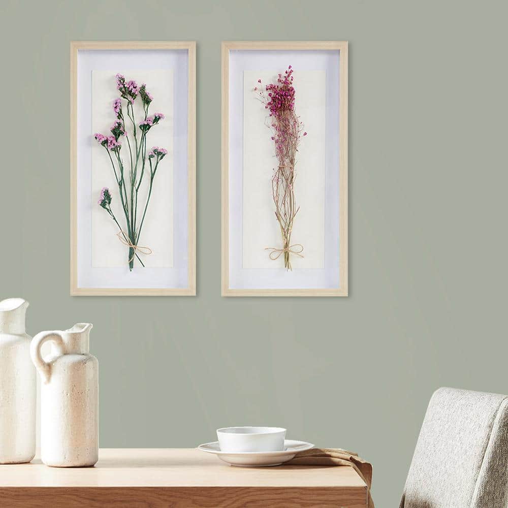 Contemporary Dried Flower 2-piece Wood Framed Shadow Box Wall Decor Set Wal