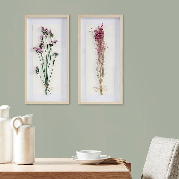 Unbranded Contemporary Dried Flower 2-piece Wood Framed Shadow Box Wall Decor Set Wall Art for Living Room Bedroom