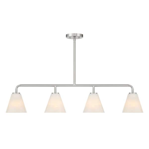 Savoy House Blair 4-Light Satin Nickel Transitional Linear Chandelier with Strie Glass Shades