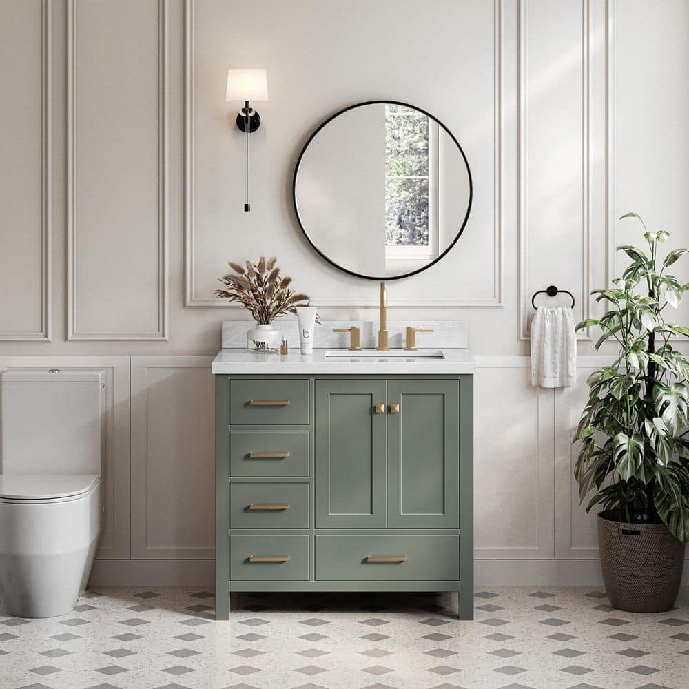 Cambridge 36 in. Single Sink Freestanding Bathroom Vanity in Vintage Sage Green with Carrara White Marble Top price history on PriceWatchPro