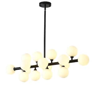 16-Lights Black Mid Century Modern Chandelier Over Table, Globe Sputnik Pendant Light Fixture for Dining Room Kitchen