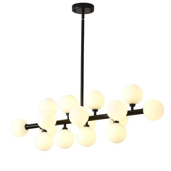 BAOURE 16-Lights Black Mid Century Modern Chandelier Over Table, Globe Sputnik Pendant Light Fixture for Dining Room Kitchen