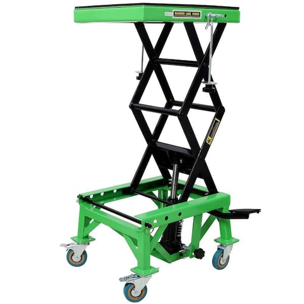 Green 300 lb. Capacity Steel Hydraulic Hand Truck with Wheels and Jack Lift Foot Step Device