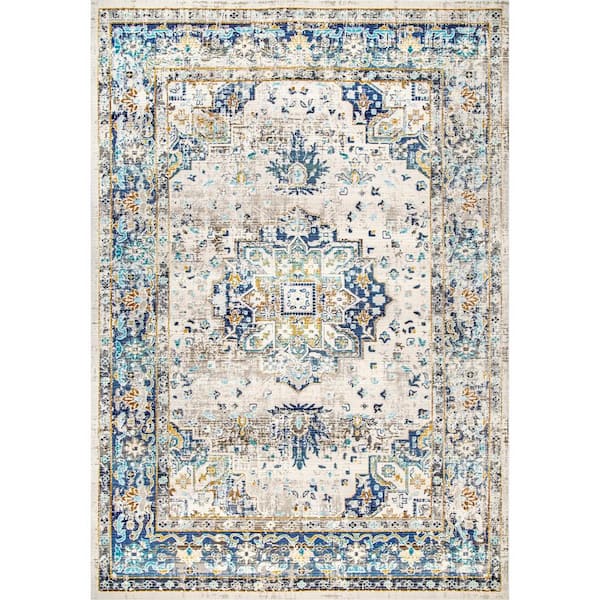 Ainsley Fading Token Blue Doormat 3 ft. x 5 ft. Indoor Area Rug